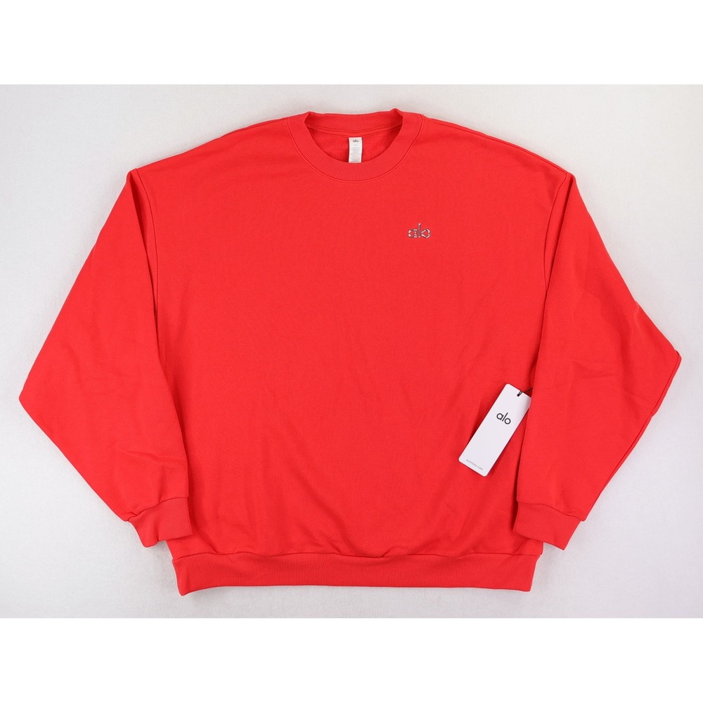 Alo Accolade Crew Neck Pullover Mens L Red Hot Summer Sweatshirt NWT